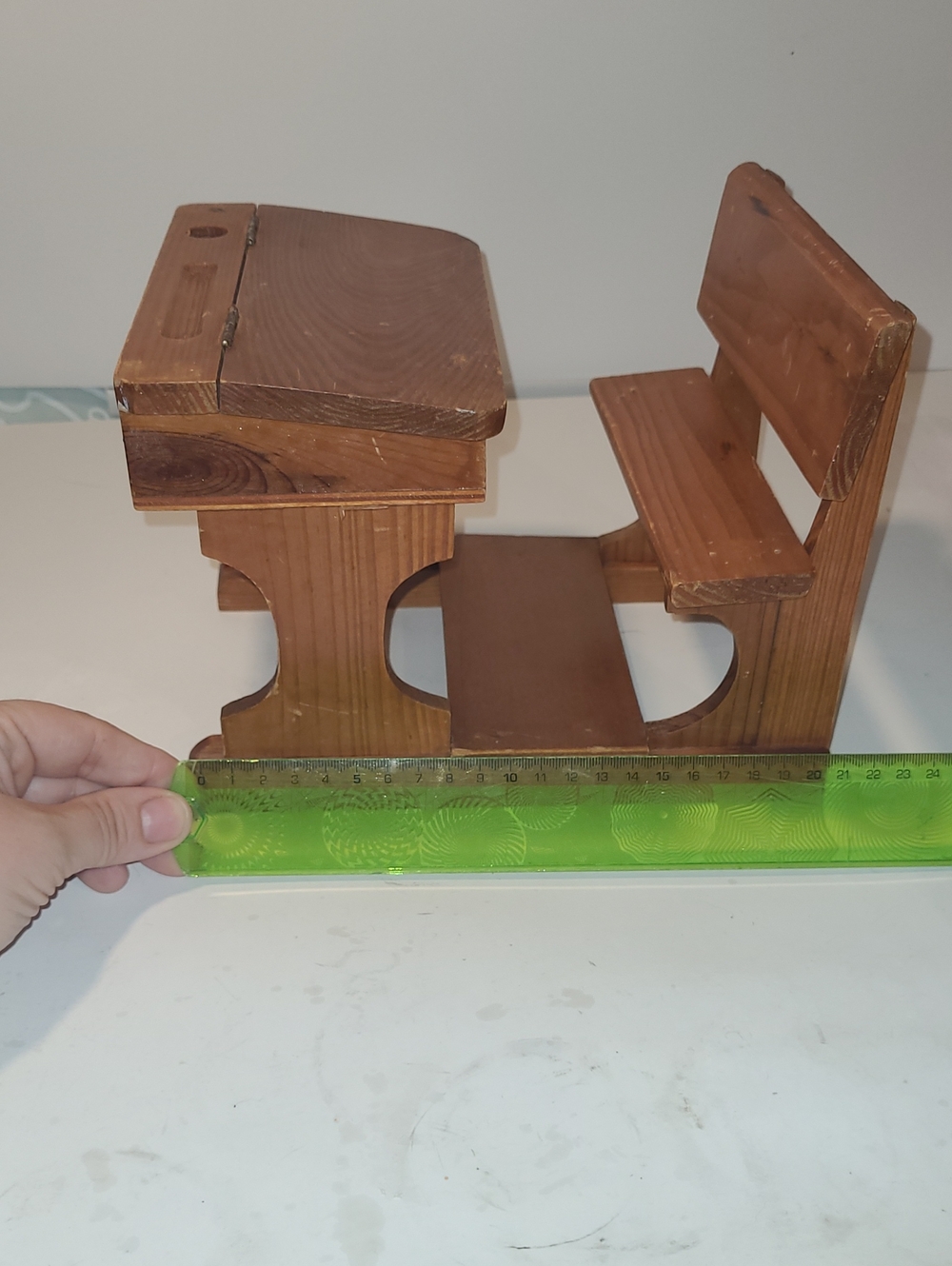 Vintage Wooden School Desk Playset - Brown